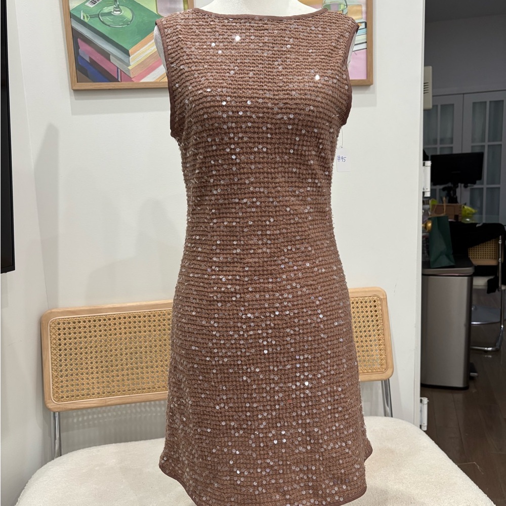 Brown Sequin Knit Sleeveless Dress